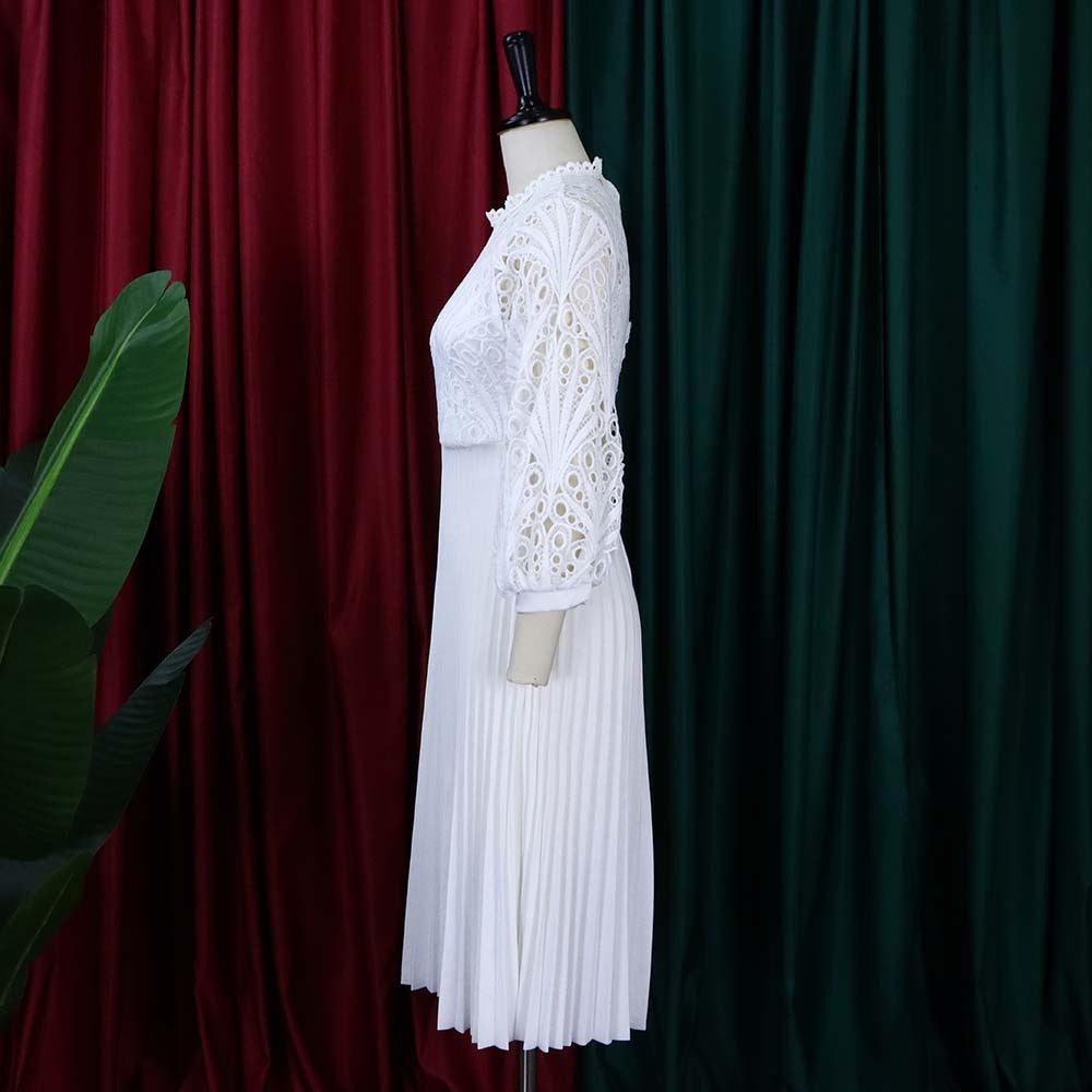 Women's Fall/Winter lace Patchwork Pleated Cutout Sexy Plus Size Dress 19