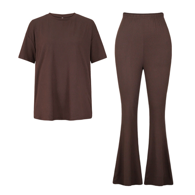 Fashion Loose T-Shirt Long Wide-Leg Pants Two-Piece Suits For Women 6
