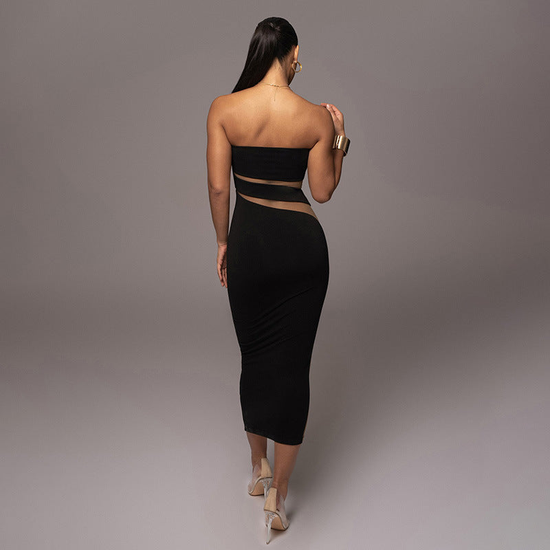 Sexy Strapless Hollow Bodycon Slim Long Party Dress 5