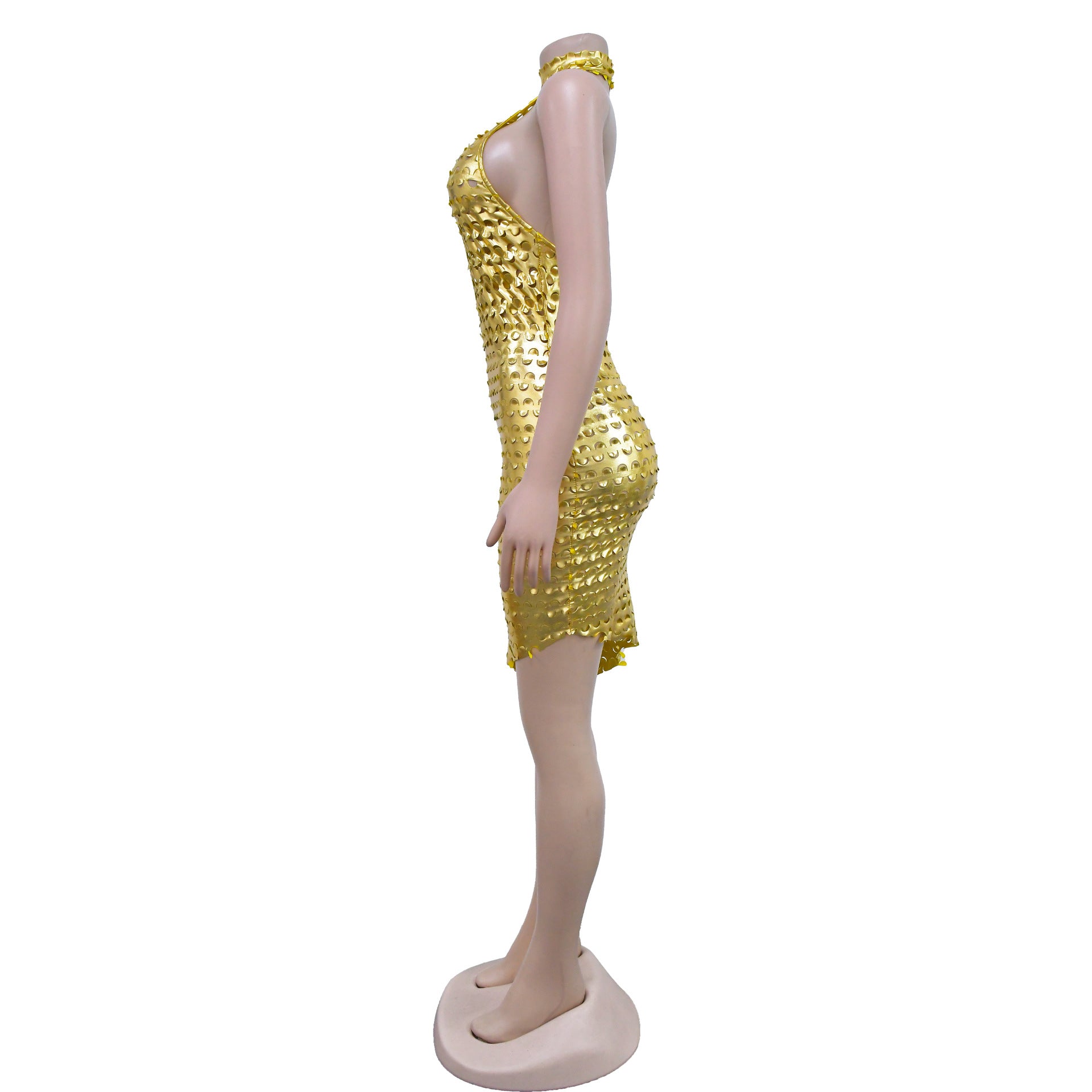 Fashion Women's Solid Color Sleeveless Low Back Halter Neck club Dress 18