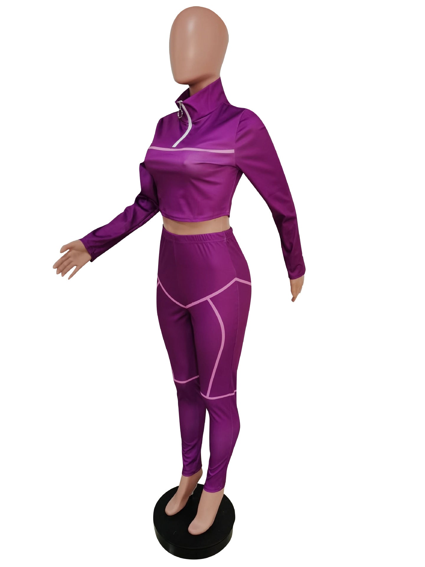 Women Casual Line Sport Long Sleeve Top and Pant Two-Piece Set 20