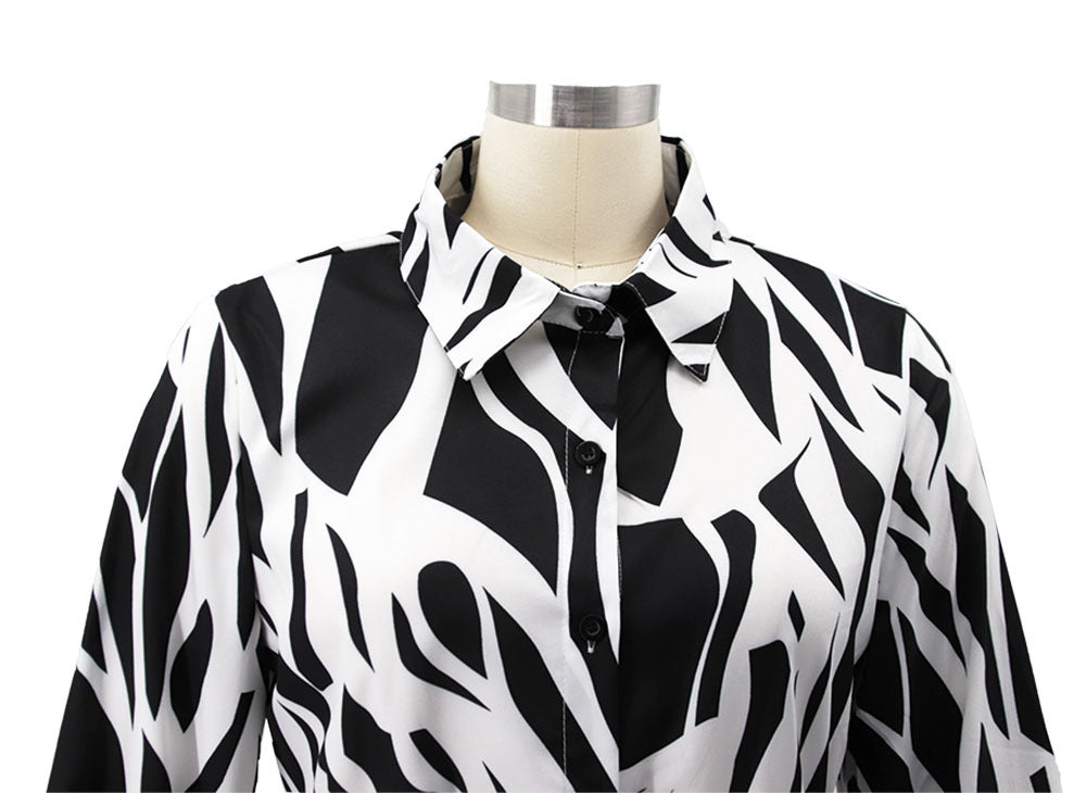 Women Irregular Printed Shirt and PantCasual Two-piece Set including Belt 18