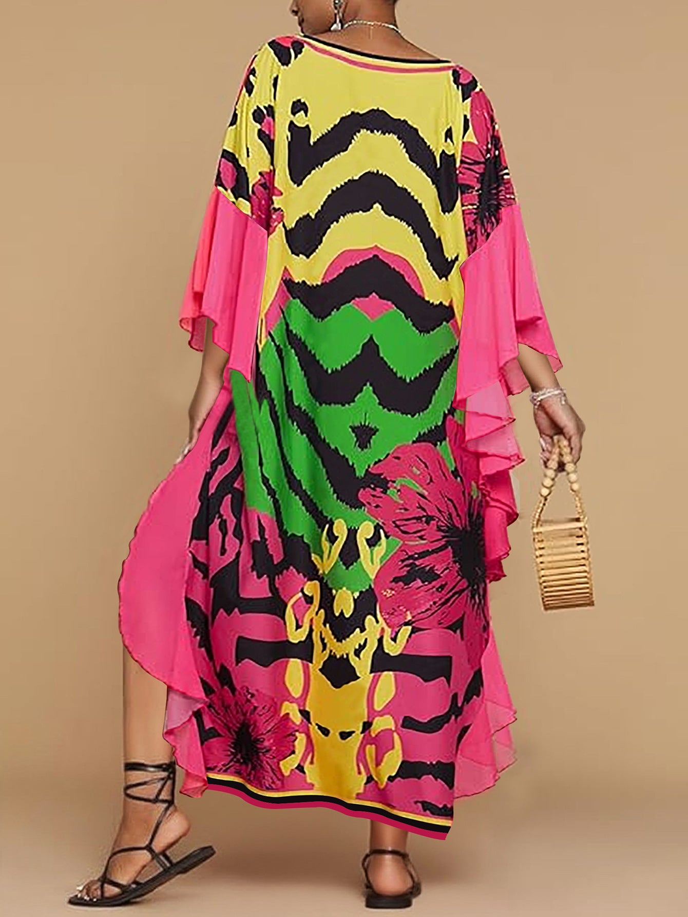 Plus Size Women Elegant Sleeve Printed Cardigan Dress 5