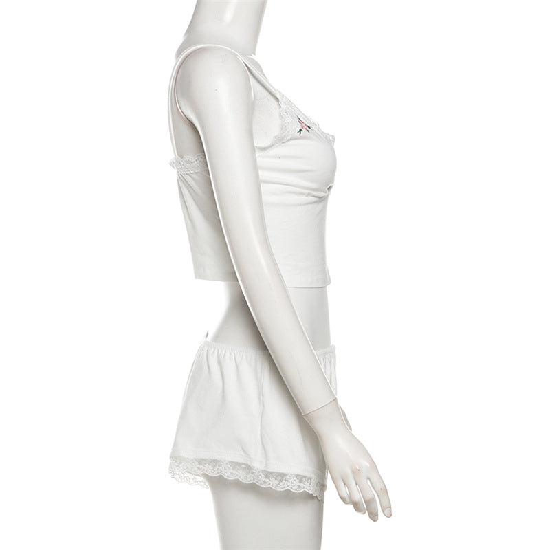 Summer Women sexy lace vest and shorts two-piece set 8