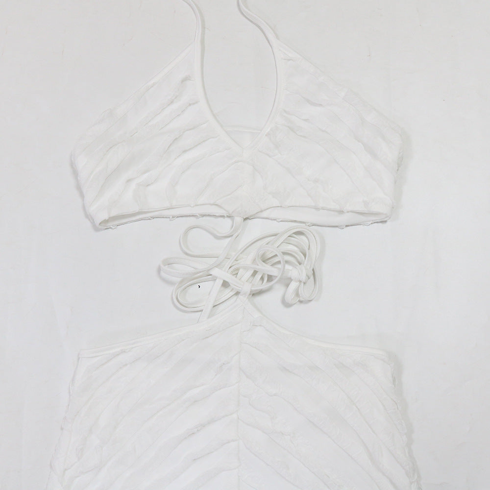 Women Sexy Halter Neck Lace Hollow Dress 18