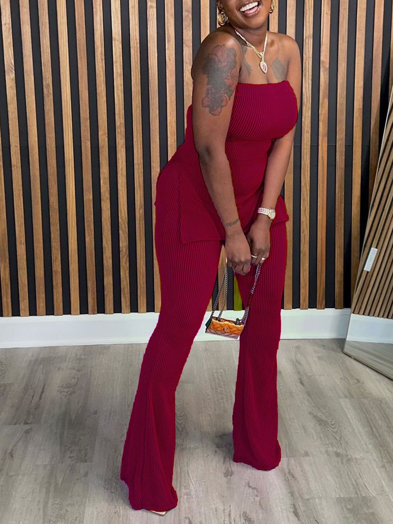 Strapless Slim Sexy Solid Color Women's Two-Piece Pants Set 8