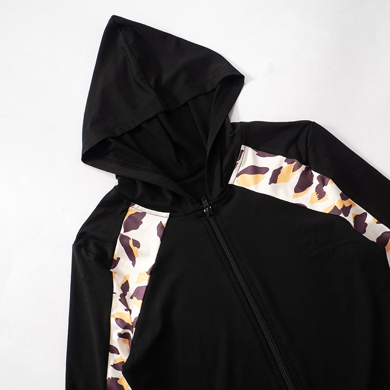 Women autumn contrast leopard print long sleeve Top and Pant two-piece set 6