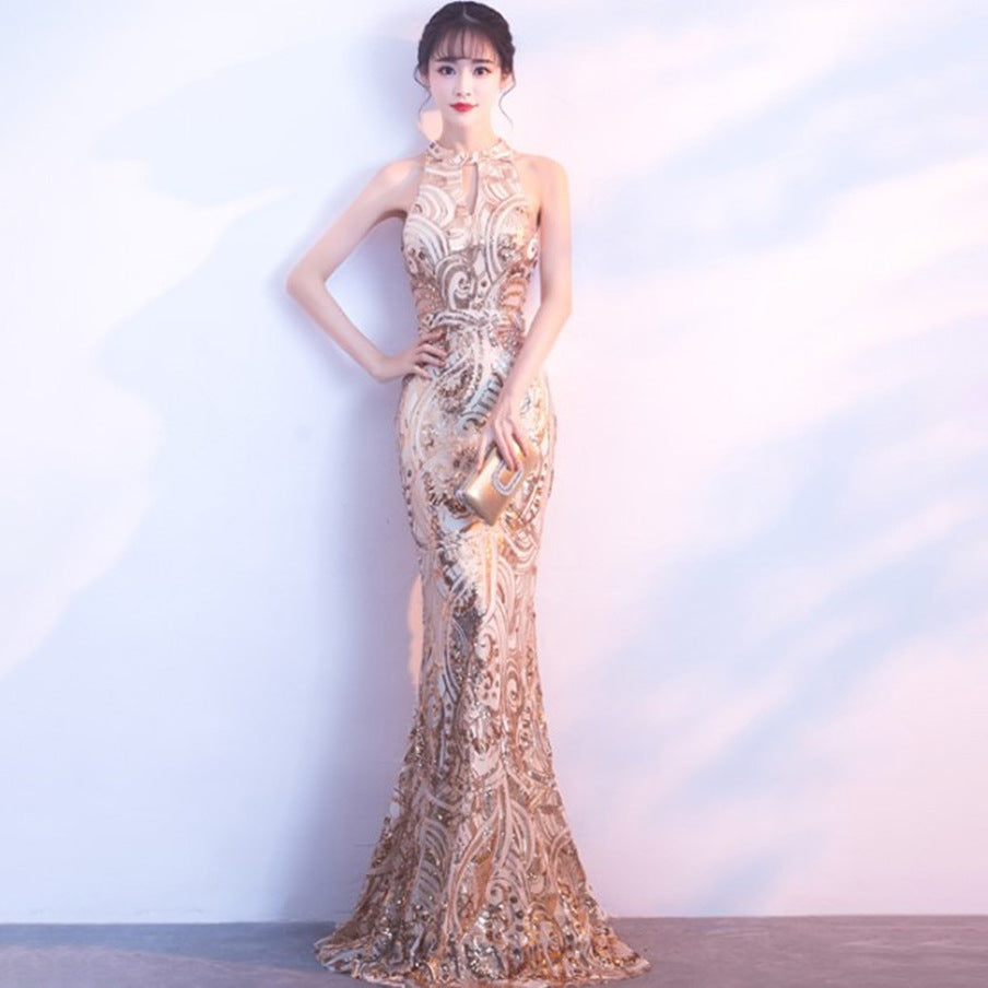 Women Formal Party Halter Neck Elegant Mermaid Evening Gown 5