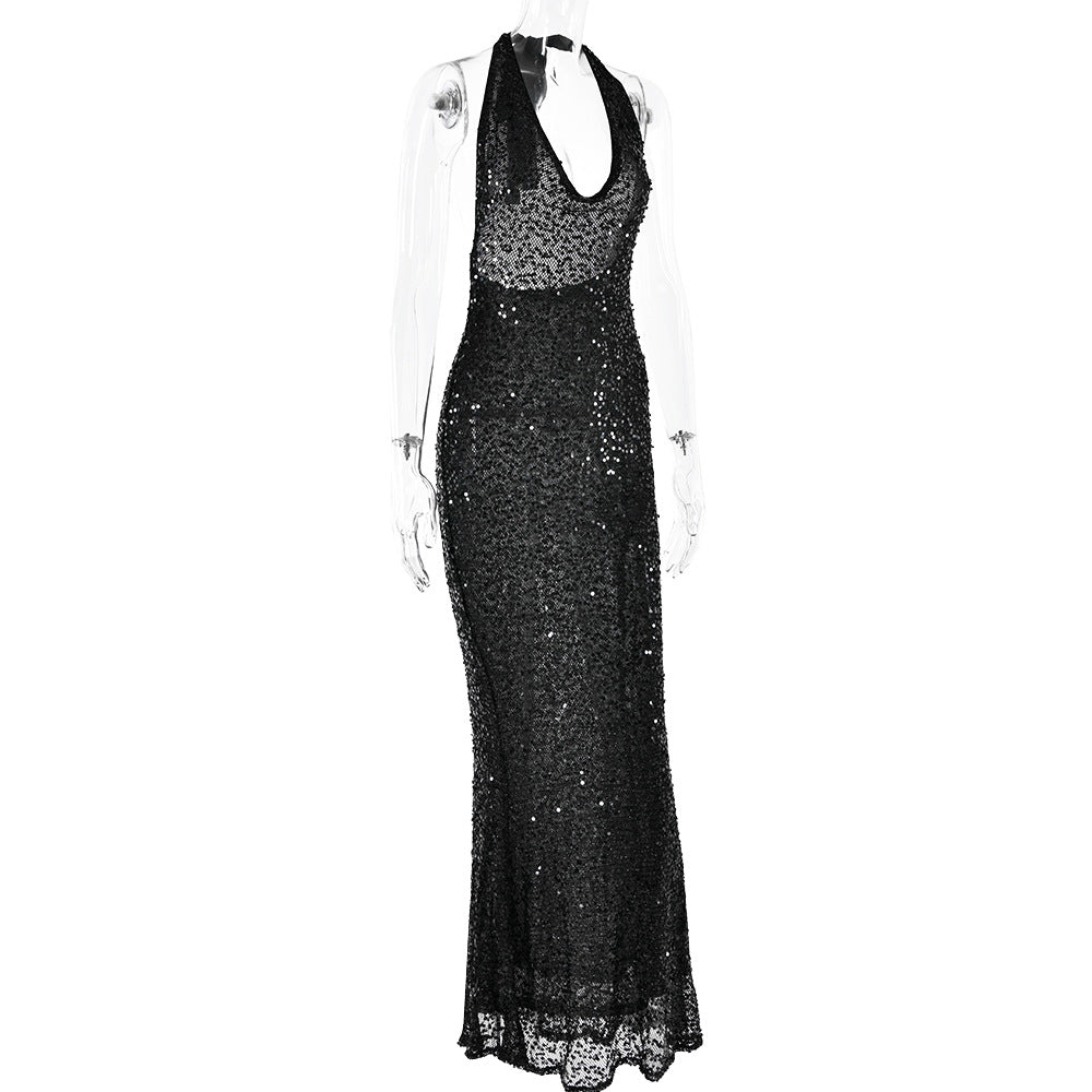 Autumn Fashion Sexy Deep V Halter Neck Slim Sequin Evening Dress 10