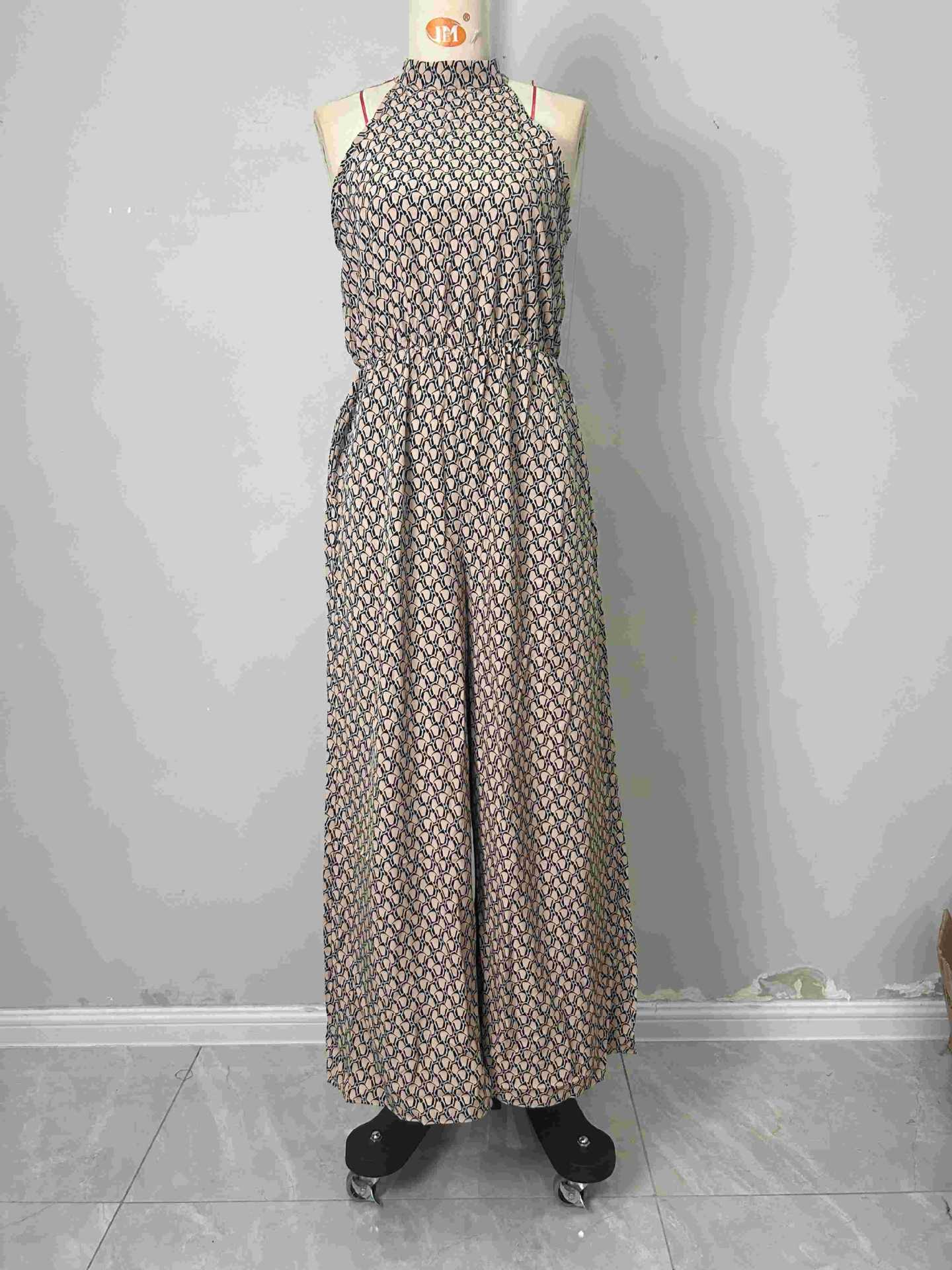 Women's Elastic Waist High-Neck Sleeveless Floral Wide-Leg Casual Jumpsuit 7