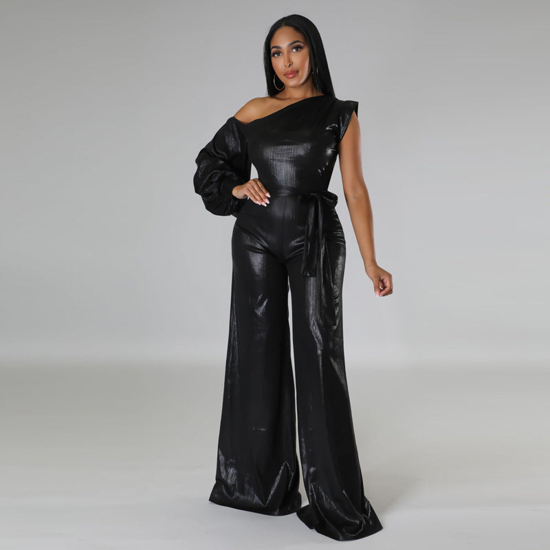 Women Autumn and Winter Wide Leg Sexy Solid Jumpsuit 4