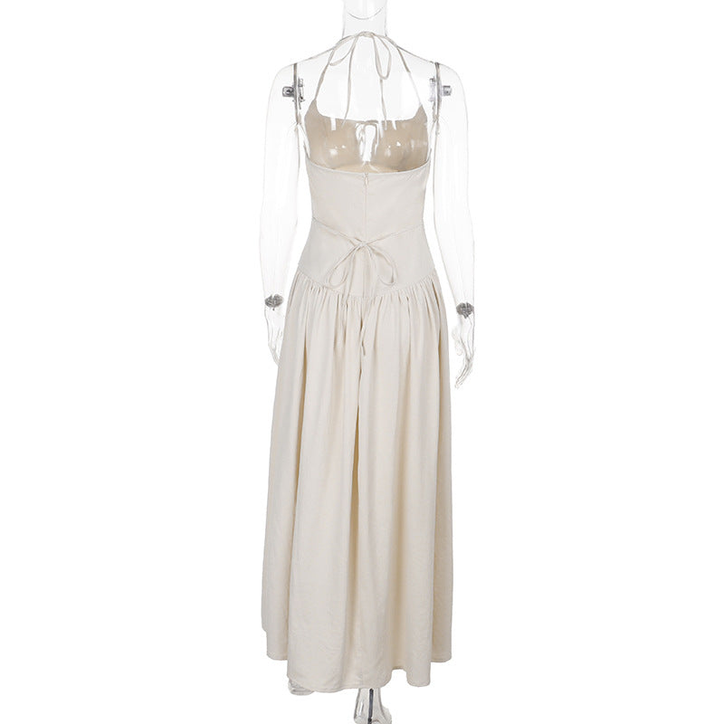 Women French Hollow Halter Neck Dress 8