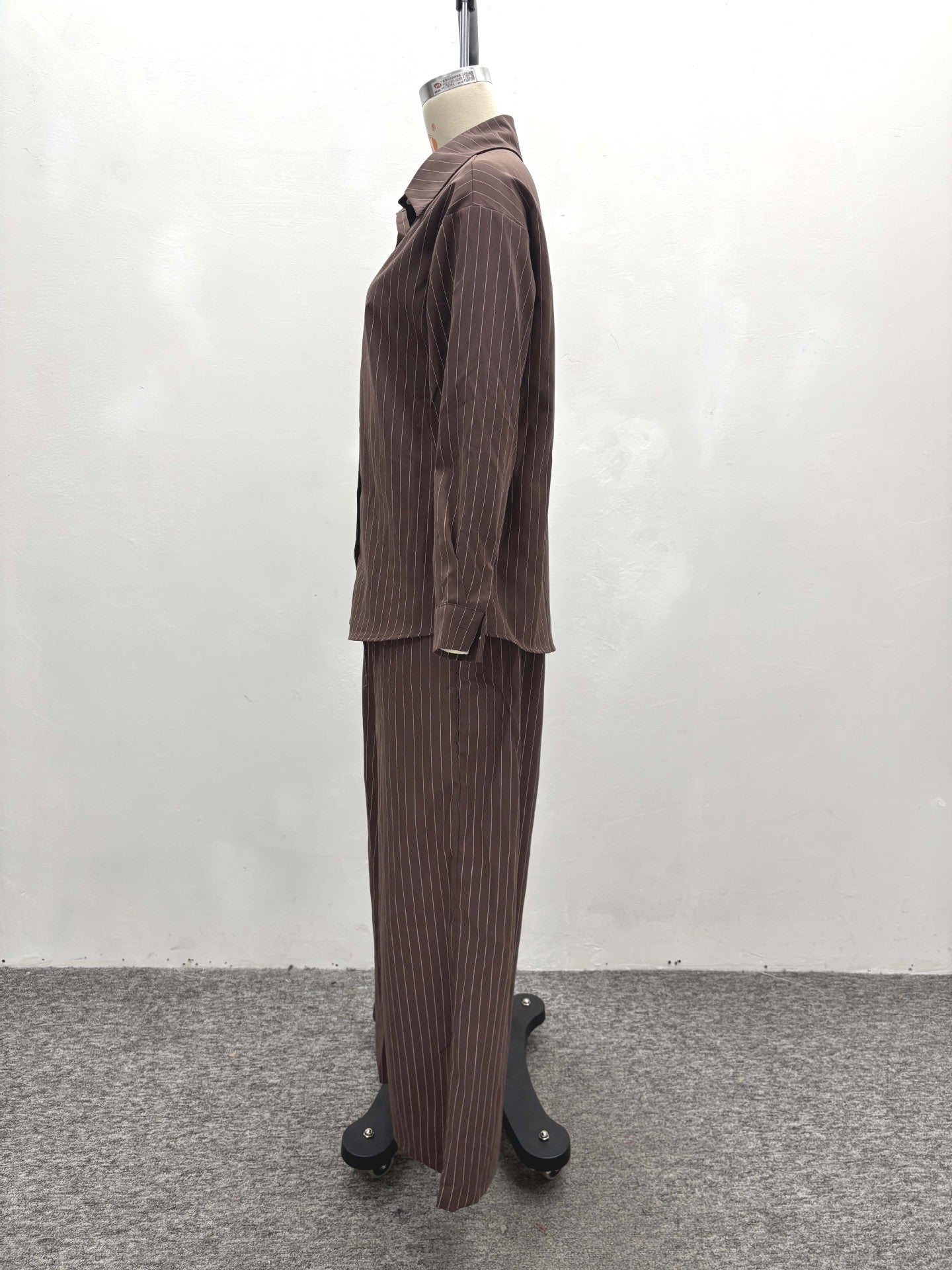 Plus Size High Waist Striped Shirt Trousers African Trendy Two Piece Set 10