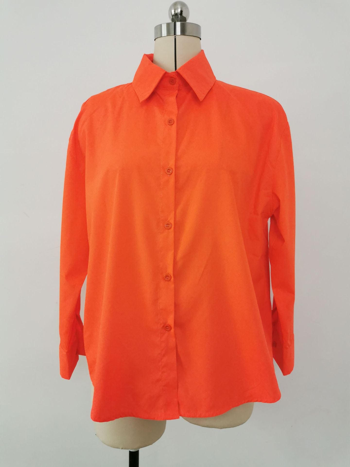 Women Solid Style Long Sleeve Back Slit Loose Shirt 17