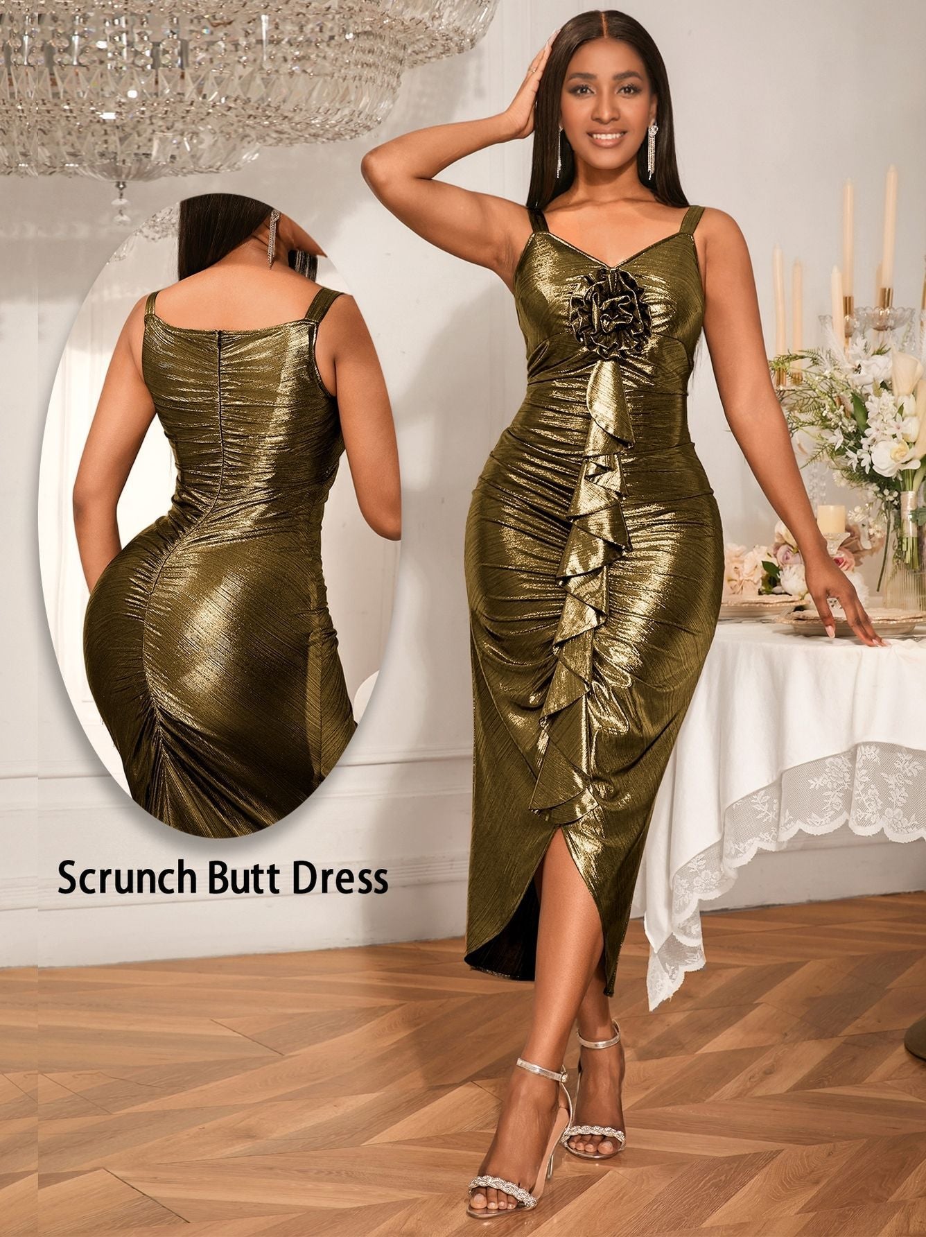 Summer Strapless Gold Party Dress Low-Back Sexy Chic Bodycon Dress 4