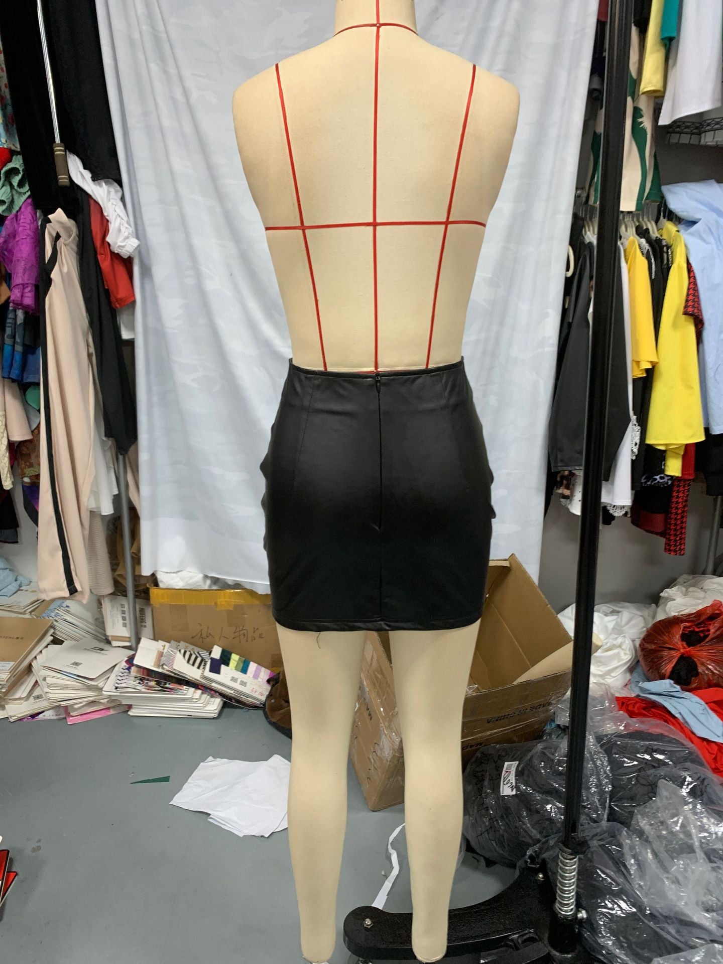 Autumn and winter fashion pleated sexy high waist Slim Fit short leather skirt 9