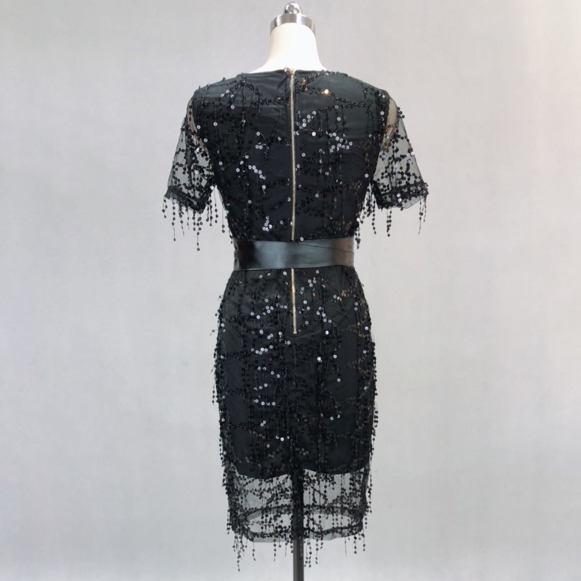 Tassel sequin lining high Elastic Satin with belt Maxi Slim Fit Chic dress party dress 13