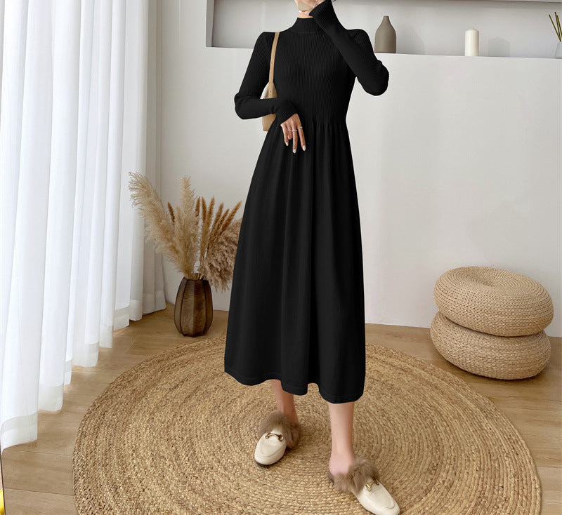 Autumn and winter women's trendy Elegant half turtleneck long sleeve Basic Knitting sweater dress 15