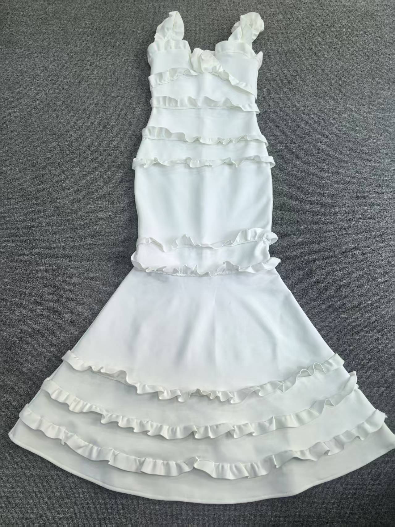 Women ruffled backless square neck bandage fishtail evening dress 13