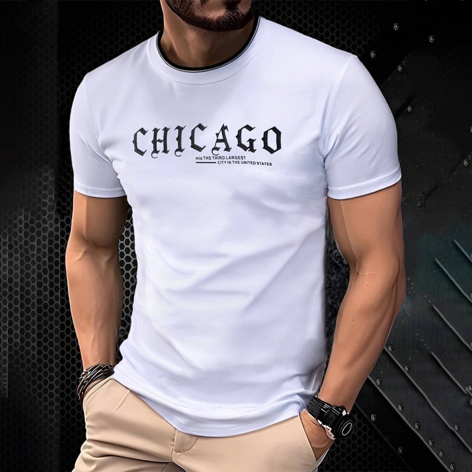 Summer Letter Print Trendy Men's Short Sleeve Casual Round Neck T-Shirt 4