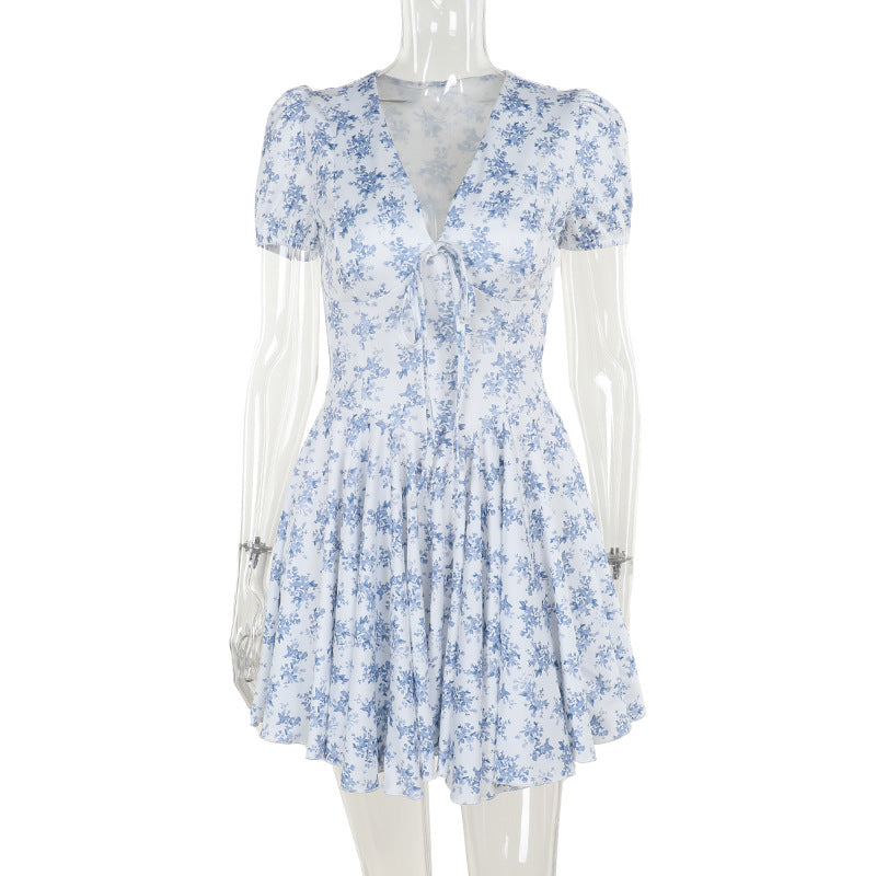 Women Summer French Floral V-Neck Dress 4