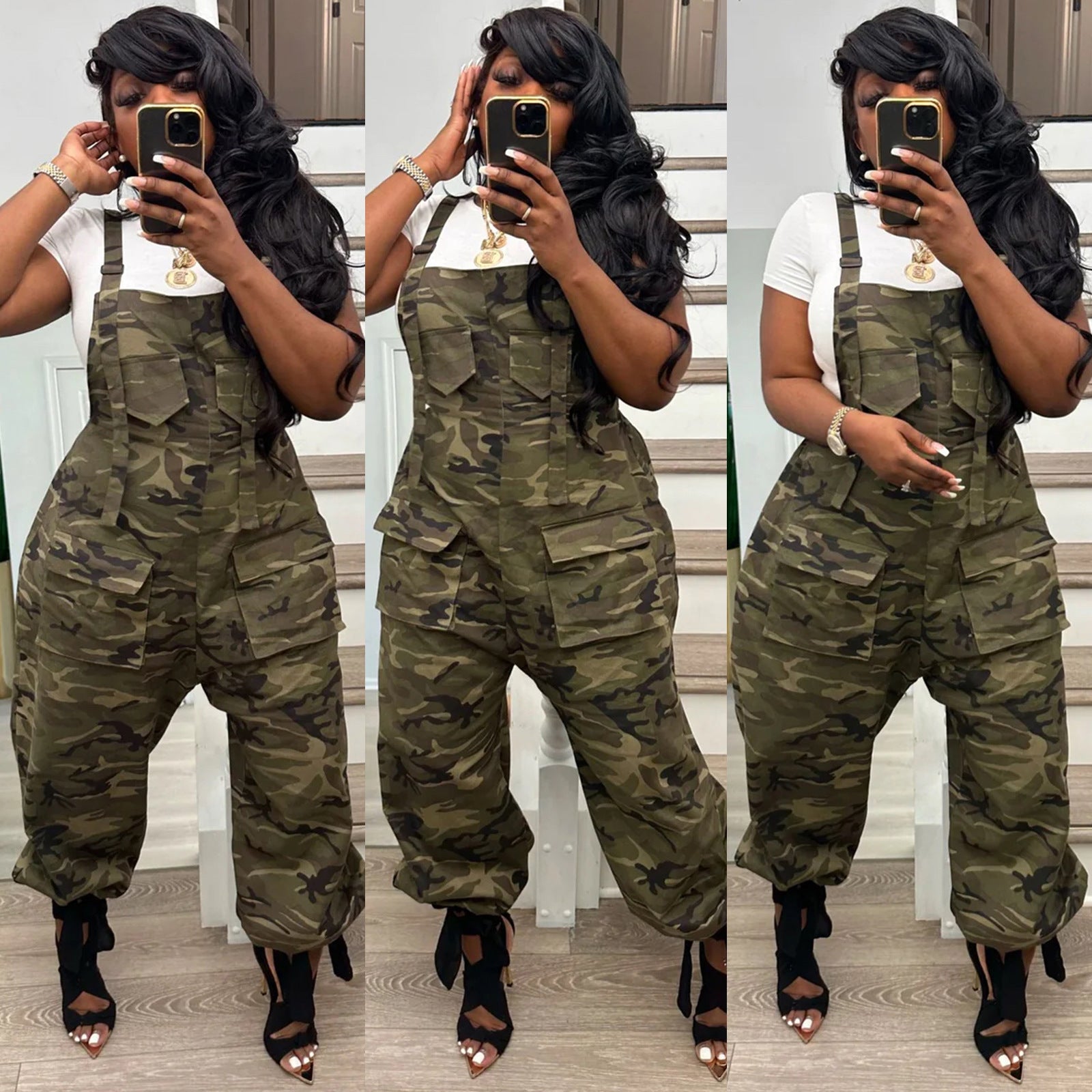Casual Women's Loose Camo Cargo Jumpsuit Overalls 3