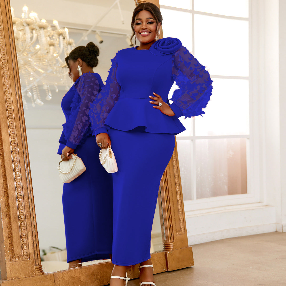 Women lantern sleeve ruffle party formal party dresses 3