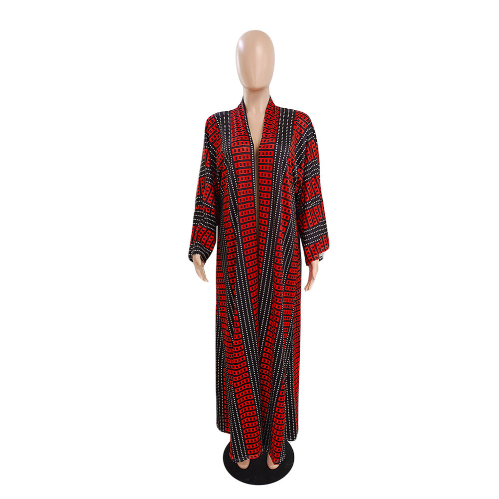 Women's Fashion Chic Plus Size Versatile Long Loose Print Cardigan Coat 29