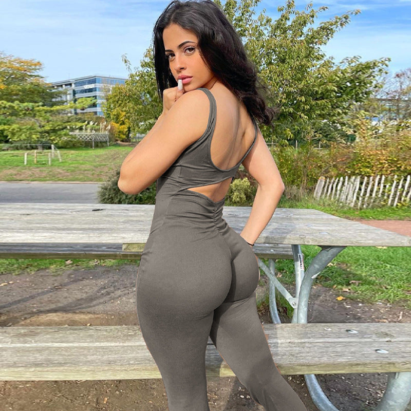 Women's Summer Fashion Solid Color Slim Low Back Sleeveless Jumpsuit 6