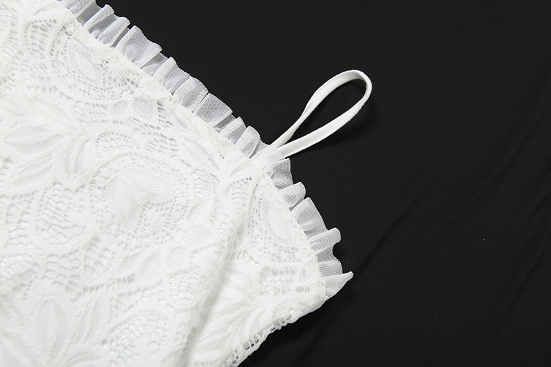 Women Summer Sexy Solid Mesh Patchwork Hollow Strap Dress 13