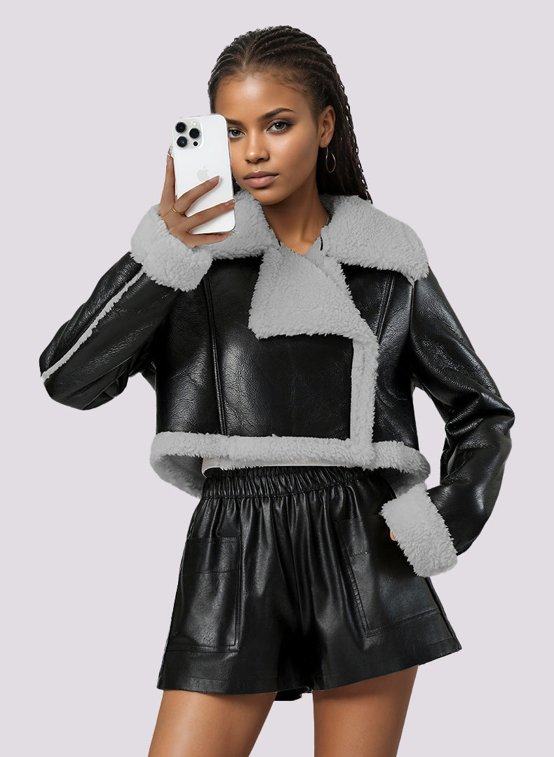 Women Fall/Winter Fleece Top and Shorts Two-Piece Set