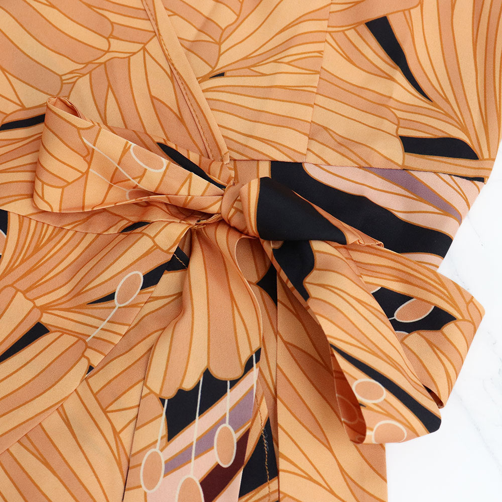 Casual Chic Printed Puff Sleeve V-Neck Lace-Up Dress 14