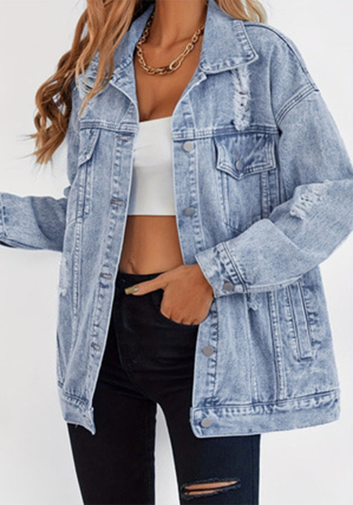 Fashion Shirt Women's Loose Pocket Denim Jacket