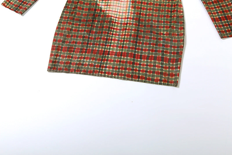 Women's Autumn Slim Fit Check Print Long Sleeve Bodycon Short Dress 15