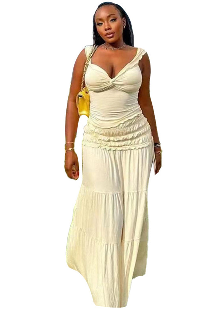 Women Summer Sexy Crop Tank Top and French Pleated Skirt Two-Piece Set