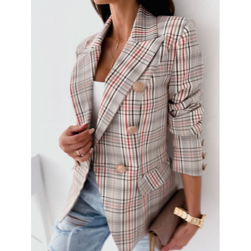 Women Autumn and Winter Long Sleeve Double-Breasted Printed Suit 14