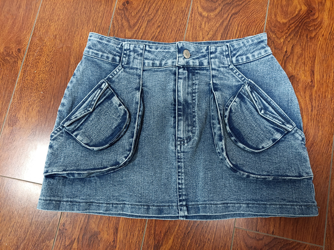 Women Shirt and Denim 3d Pocket Mini Skirt Two-Piece Set 16