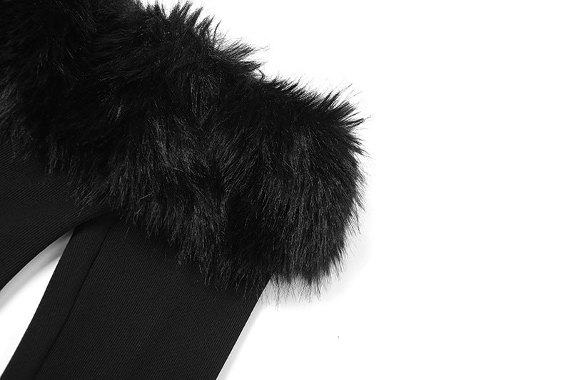 Women Solid Backless Furry Long Sleeve Bodycon Dress 14