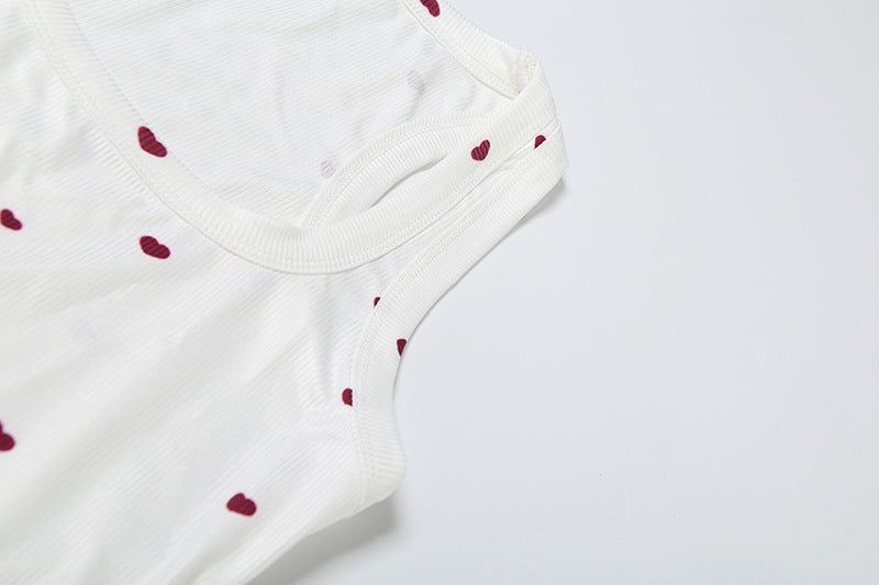 Women Summer Heart Print Vest Shorts Two Piece Set 18