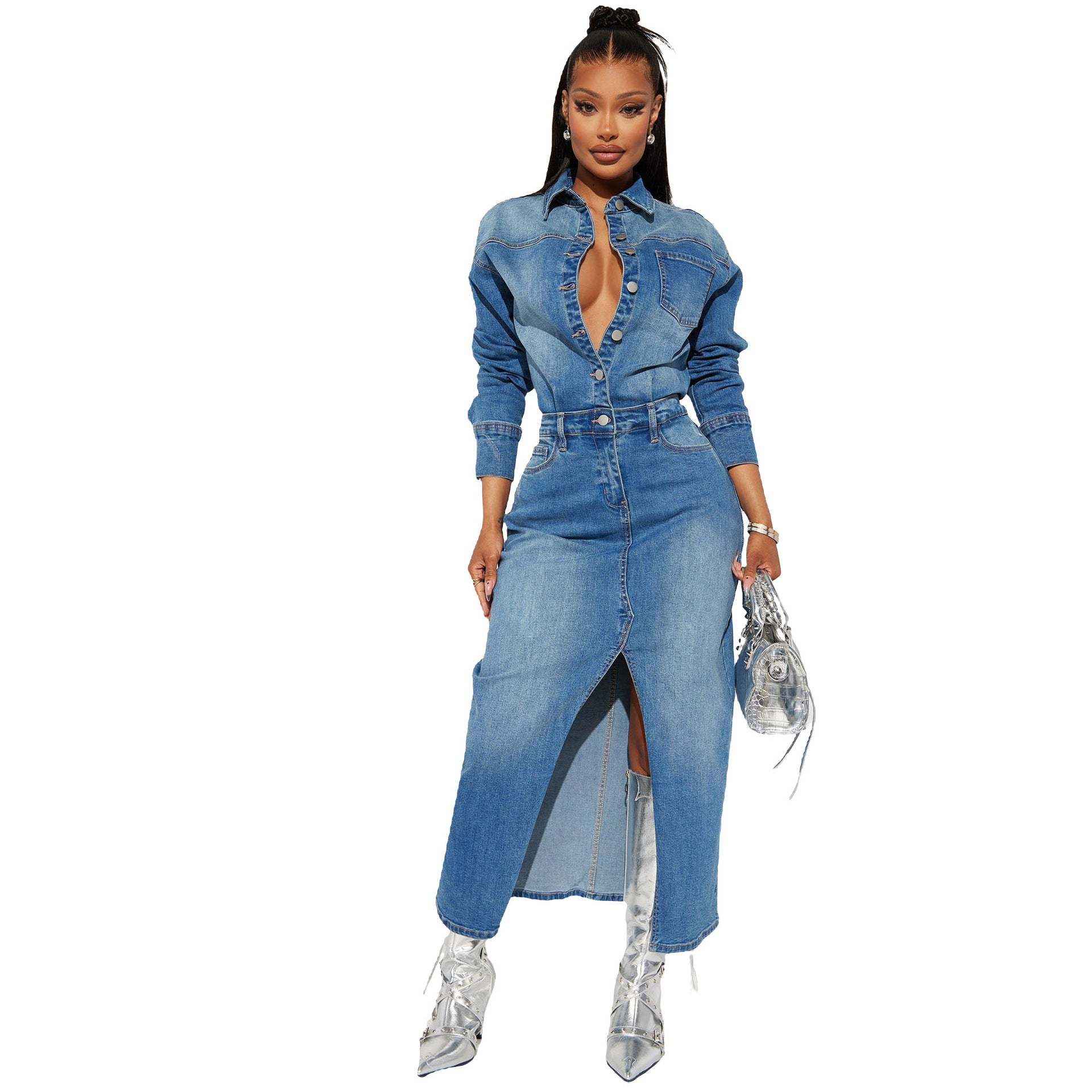 Women Long Sleeve Denim Dress 3