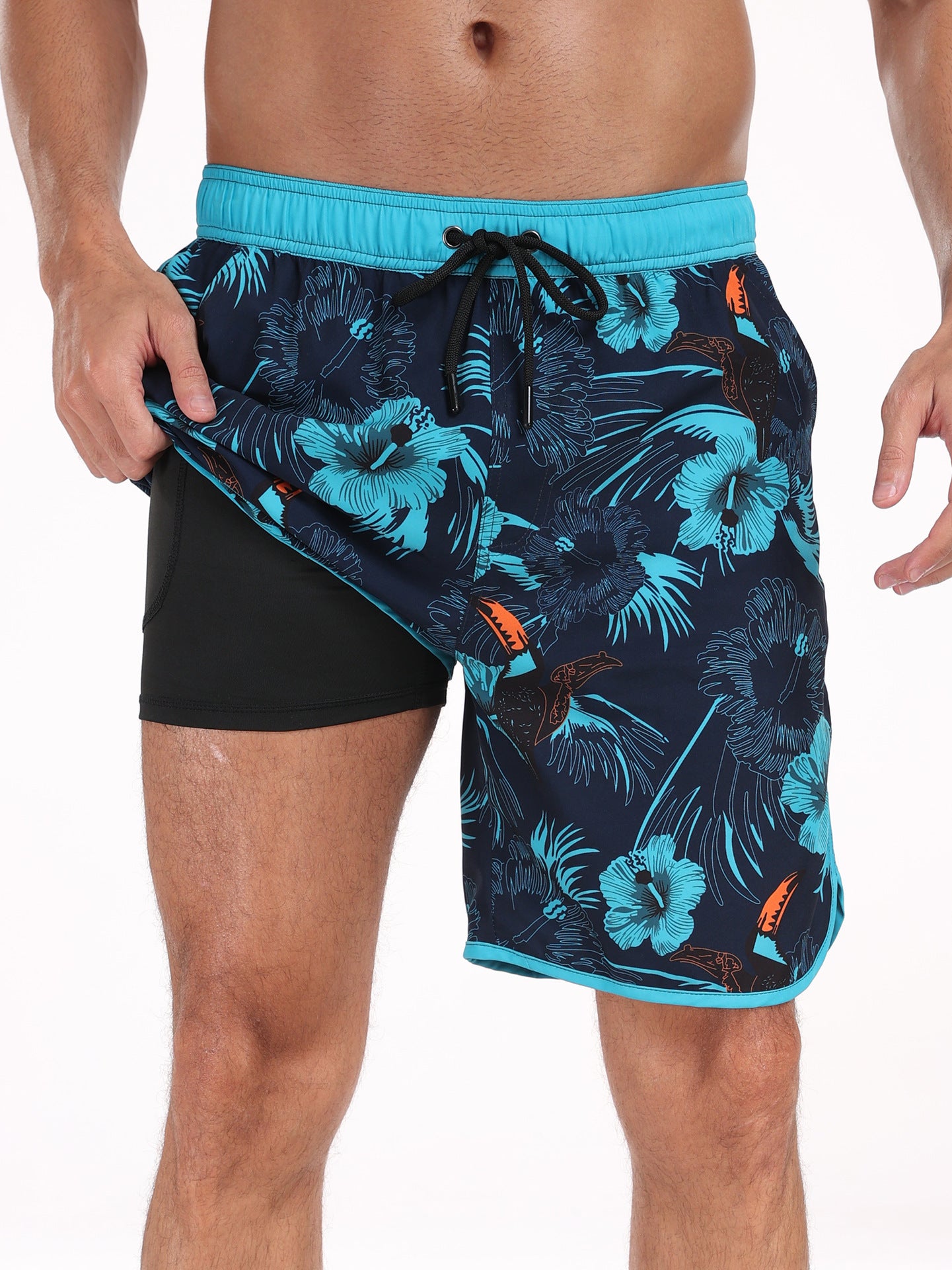 Men's multi-pocket printed beach shorts 3