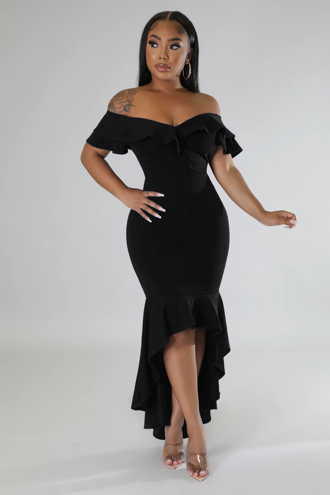 Women Summer Off Shoulder Ruffle Trim Dress