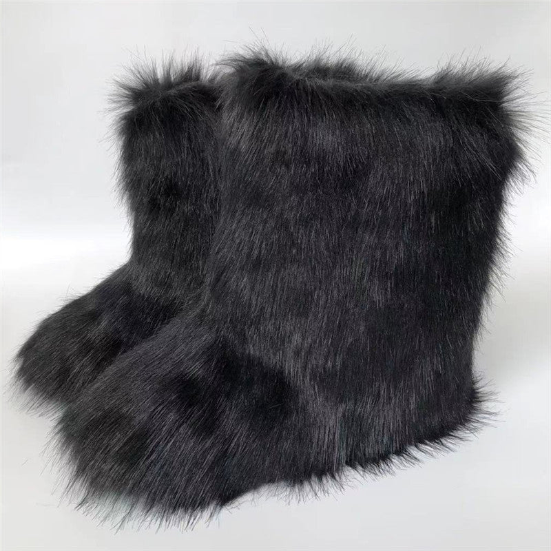 Women Furry Mid-length Snow Boots 20