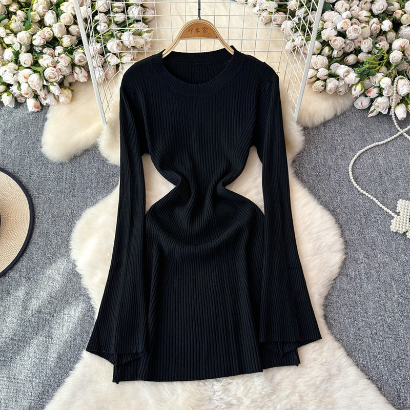 Women Autumn Long Sleeve Knitting Round Neck Dress