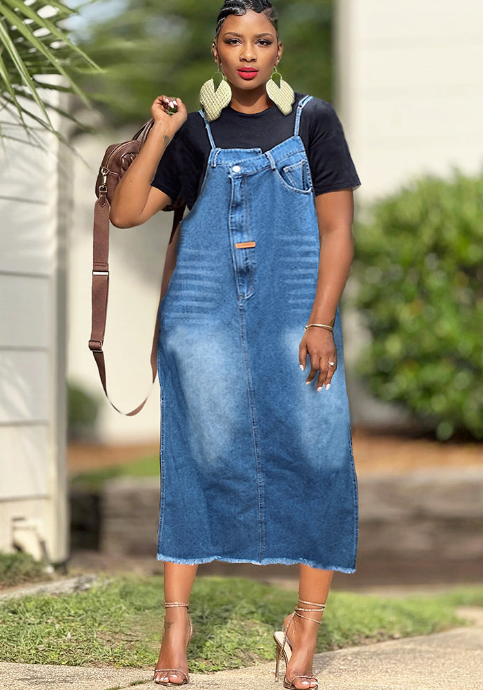 Women Denim suspender Maxi Dress
