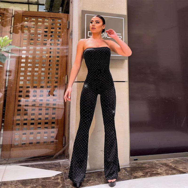 Women Sparkling Polka Dot Strapless Wide Leg Jumpsuit 7