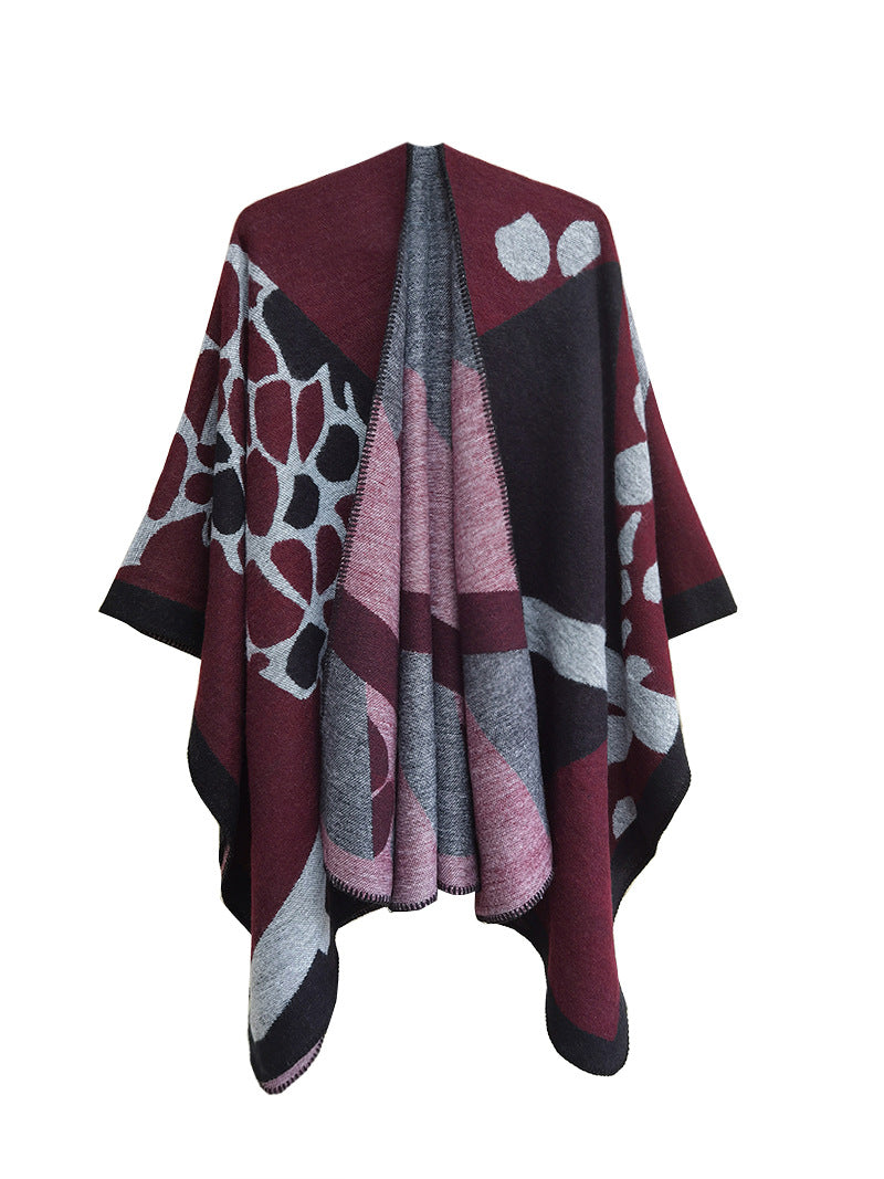 Women jacquard cape camouflage slit shawl 27