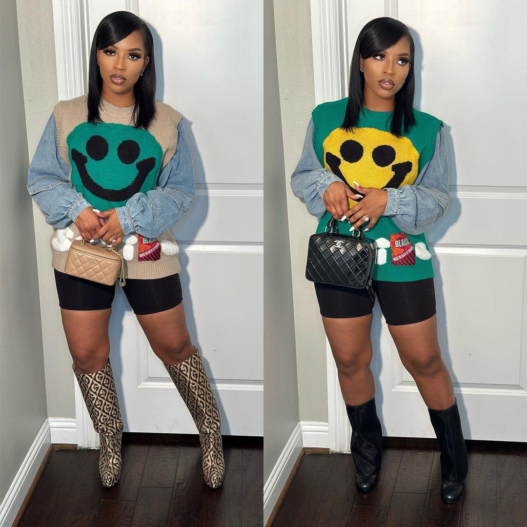 Women'S Clothing Autumn/Winter Denim Patchwork Women'S Knitting Sweater 7