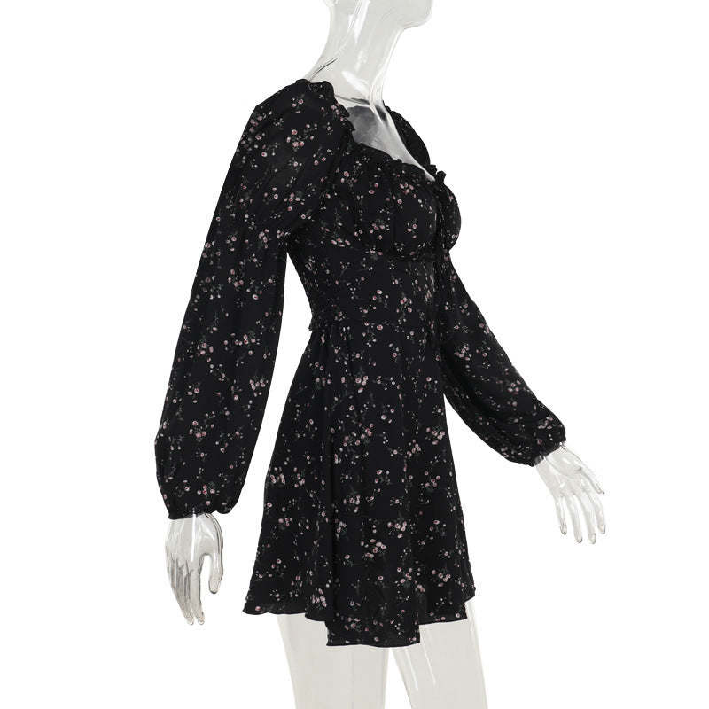 Autumn dress fashion style Chic slim floral long-sleeved a-line dress 6