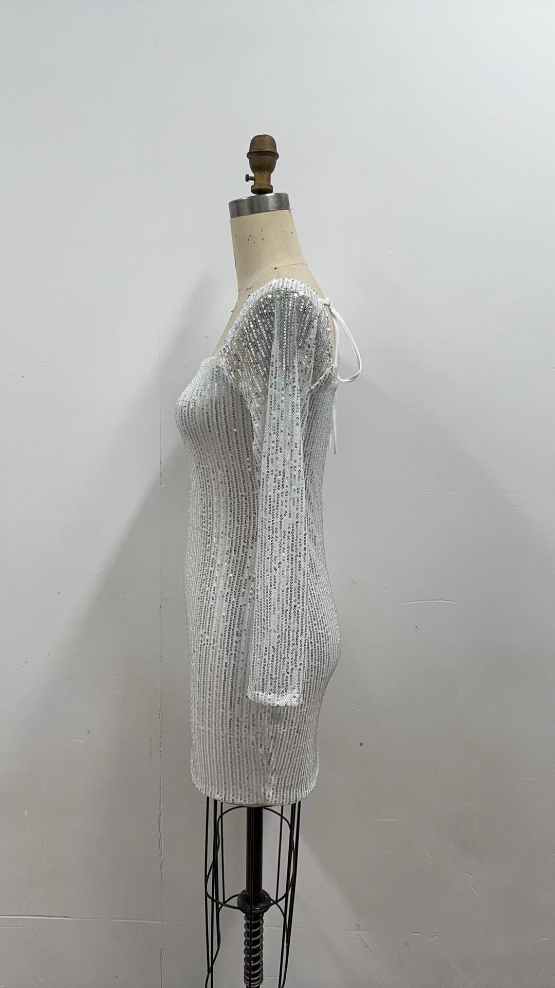 Sexy Long Sleeve Solid Color Sequin Evening Dress Slim Bodycon Dress 19